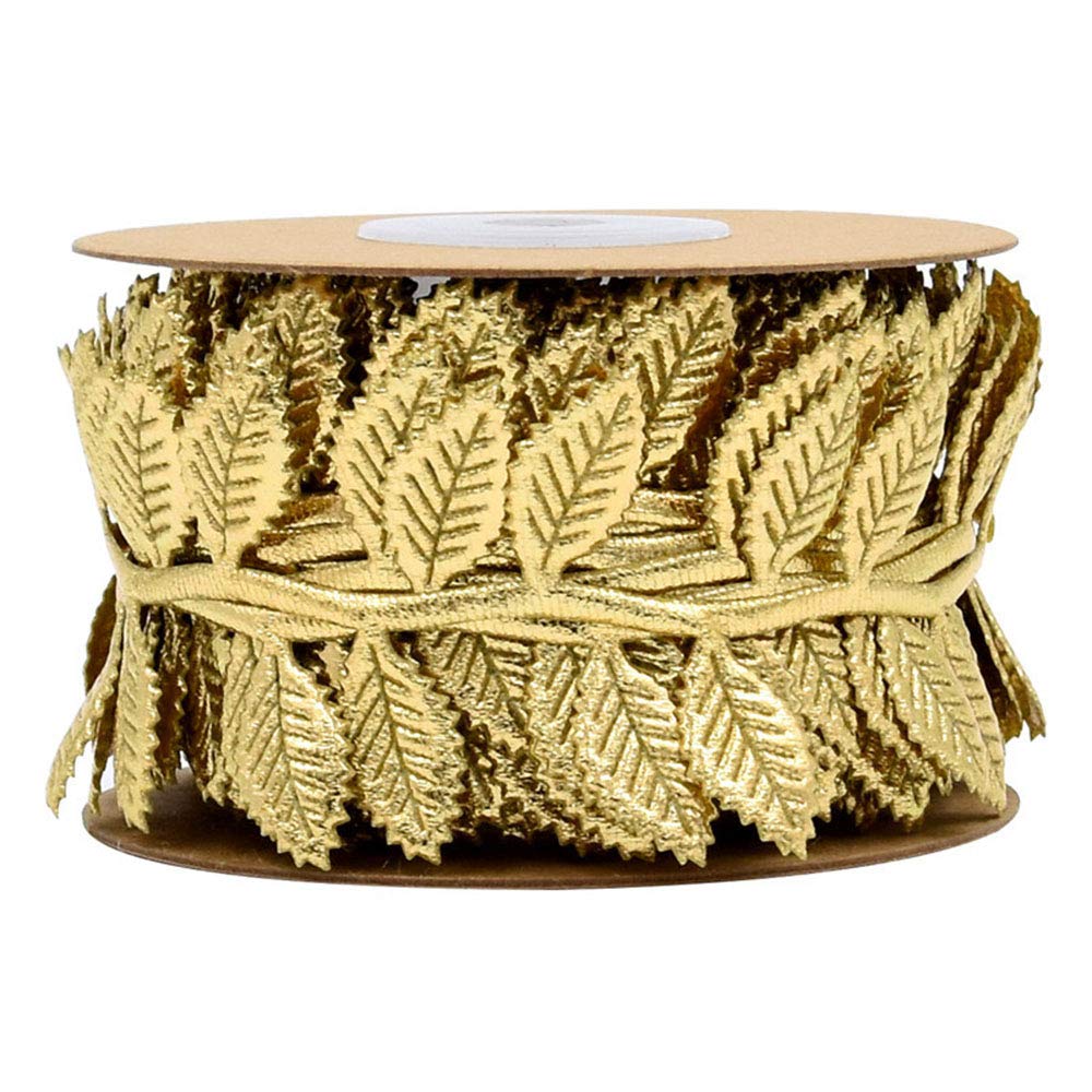 ANCLLO 10M Gold Leaves Leaf Ribbon Trim Rope for Garland DIY Crafts and Party Wedding Home Decorations