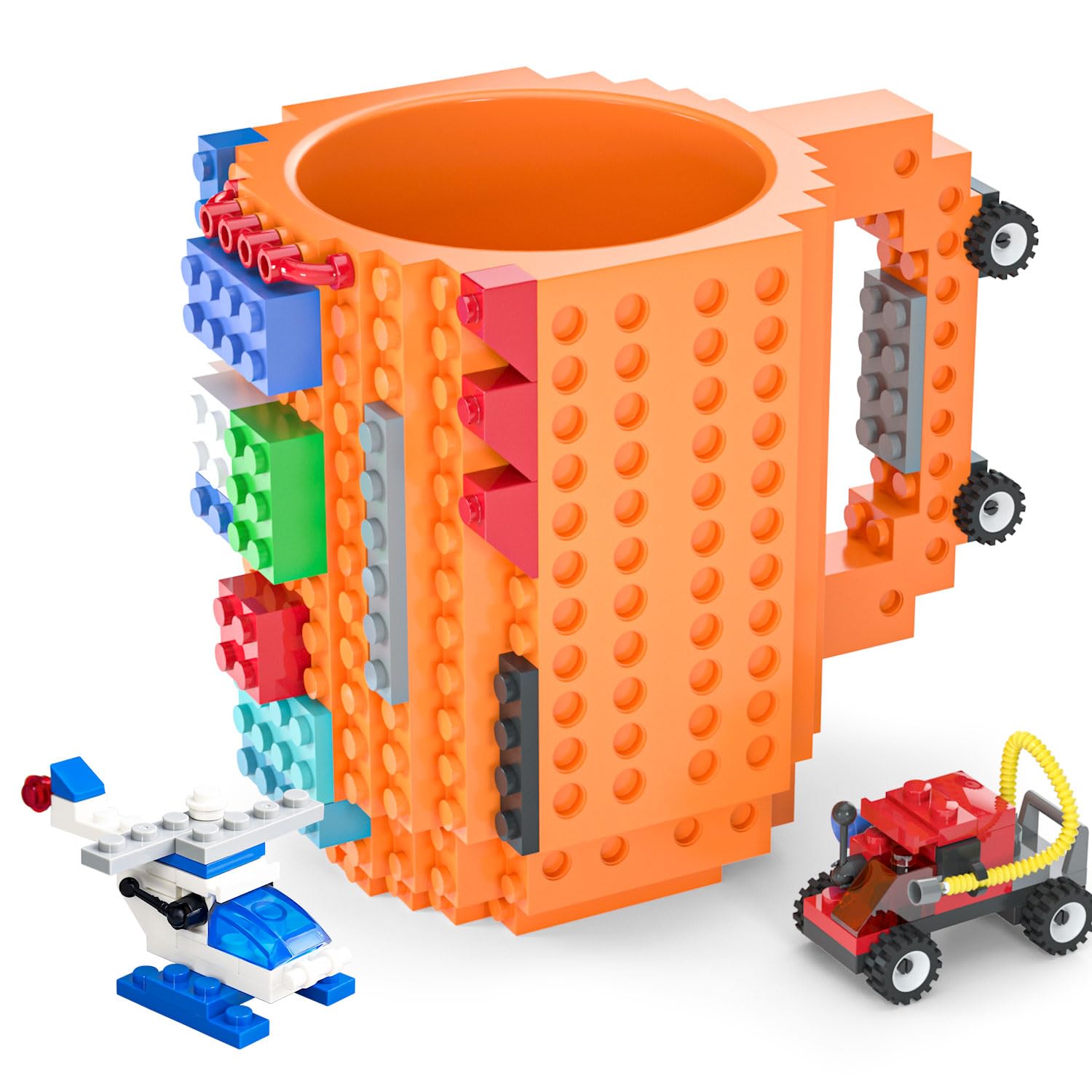 Photo 1 of DAYMOO Build on Brick Mug, Cool Coffee Mugs for Kids, Creative Novelty Building Block Cups, Funny Coffee Mug for Men Adults Women Xmas Christmas - Orange