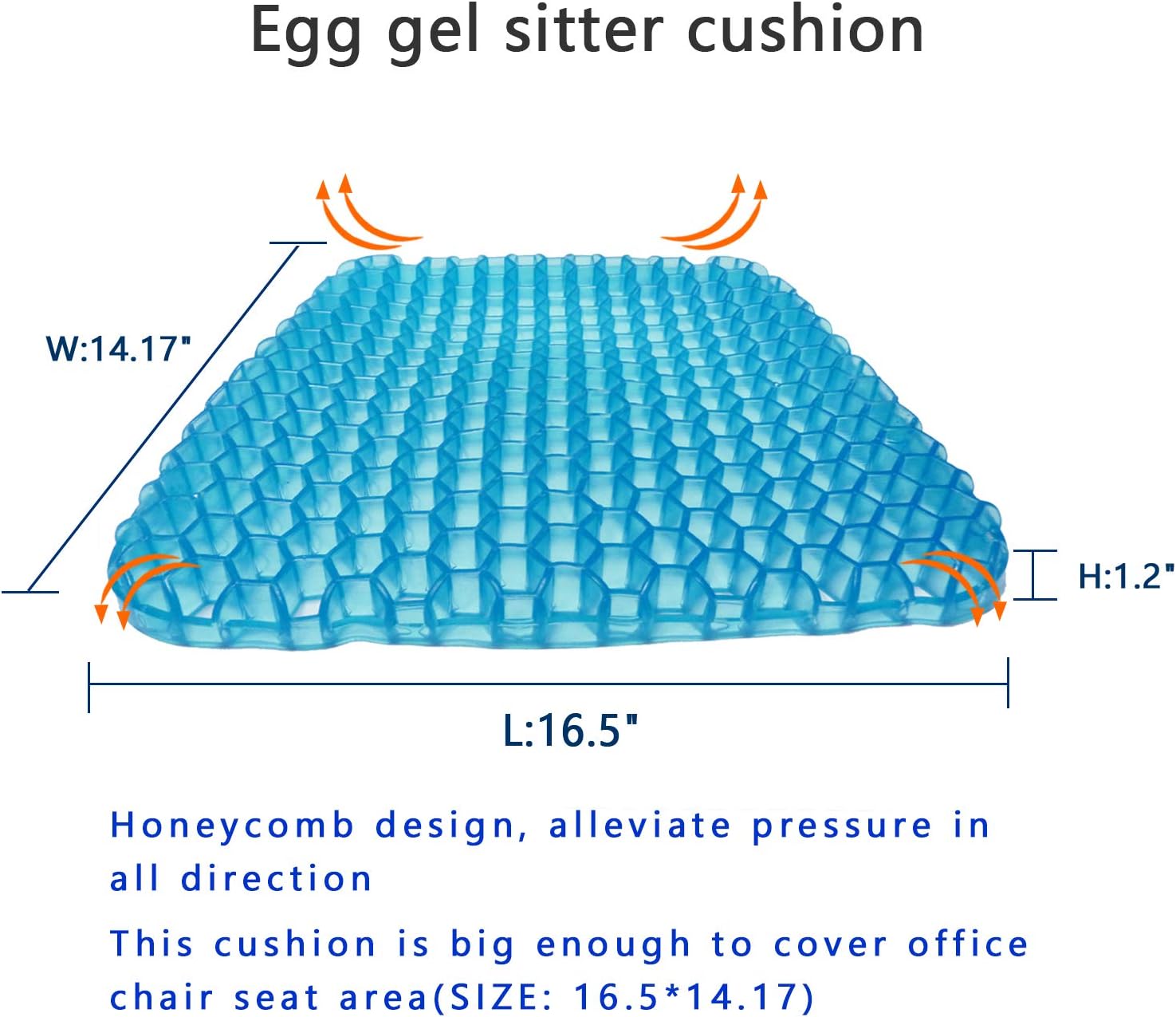 SESEAT Gel Seat Cushion Breathable Honeycomb with Non Slip Cover for Chair Office Car Wheelchair Gel Cushion Seat Pad: Health & Personal Care