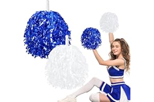 GOSODENY 2 PCS Cheerleading Pom Poms Vibrant and Fun Colorful Balls Cheerleading Costume Accessories Party Dance Sports(White Blue)