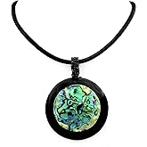 Swimmi Natural Paua Abalone Shell Round Pendant Beads Necklace Handmade Jewelry CA417