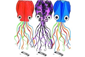 ELVESHOME Octopus Kite 3 PACK Kites for Adults Easy To fly, 3D Beautiful Large Giant Kites with Kite String, Kites for Kids Easy to Fly Boys Girls Outdoor Travel Park Beach 158'' Long Tail Kite Runner, 3 Colors