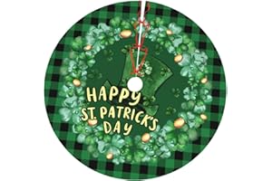 JIEKENMO St Patricks Day Hat Lucky Shamrock Green Buffalo Plaid Irish 36 Inch Christmas Tree Skirt Carpet Mat Funny Party Soft Cover Mat Decor Supplies for Xmas Halloween Decorations Occasion Farmhouse