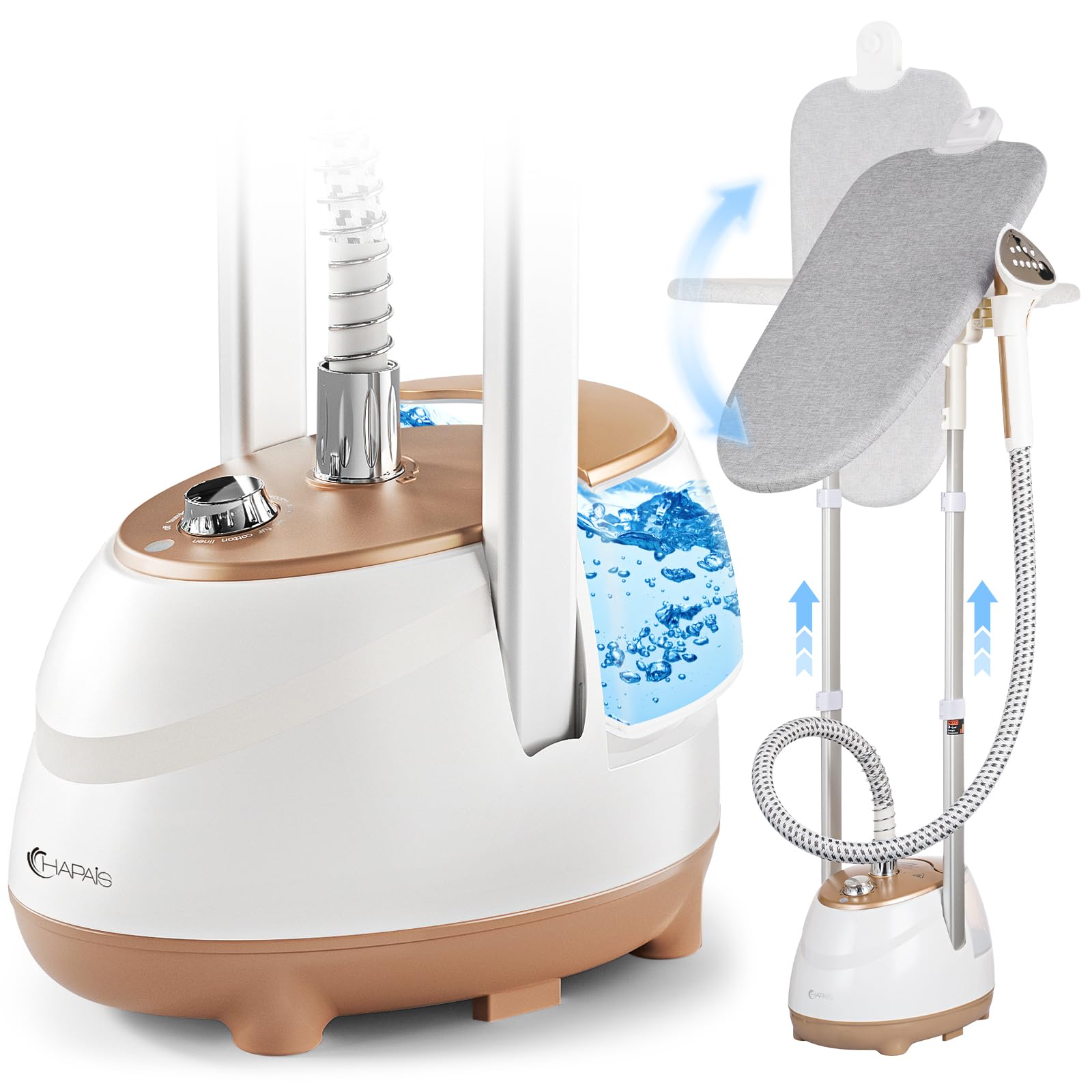 HAPAIS Steamer for Clothes,1800W Standing Garment Steamer 30s Fast Heat,90° Rotating Ironing Board,2L Tank for All Fabrics like Silk,Heavy Duty Double Pole Professional Clothes Steamer for Family