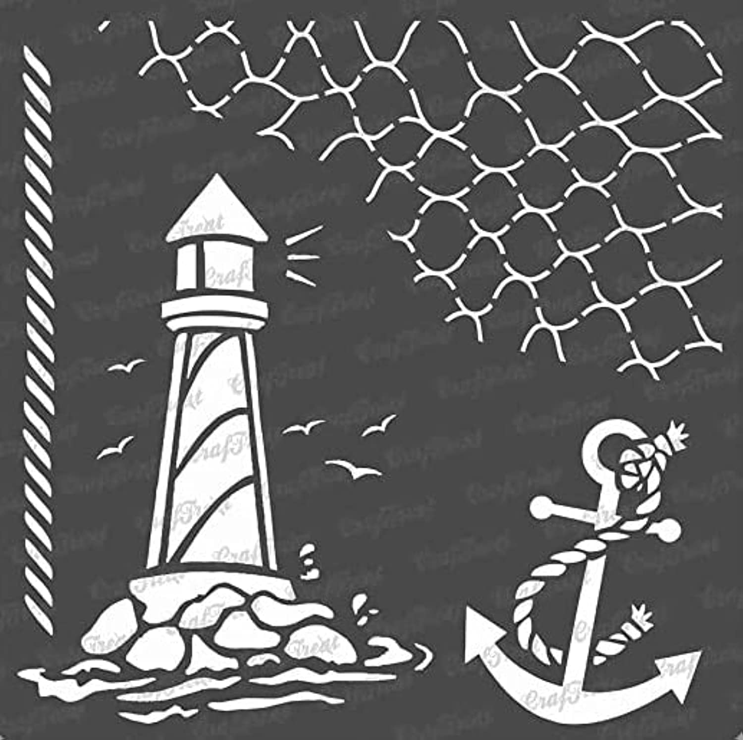 CrafTreat Nautical Stencils for Crafts Reusable VIntage - Nautical - size:6X6 Inches - Anchor Stencils for Furniture Painting - Lighthouse Stencil for Painting on Concrete, Canvas, Fabric, Paper, Wood