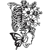 Rajukit Skull Wall Decor & Metal Butterfly Art - Gothic Skeleton Decor with Flowers, Eclectic Wall Sculpture for Bedroom & Outdoor Gothic Decor, Halloween Gifts