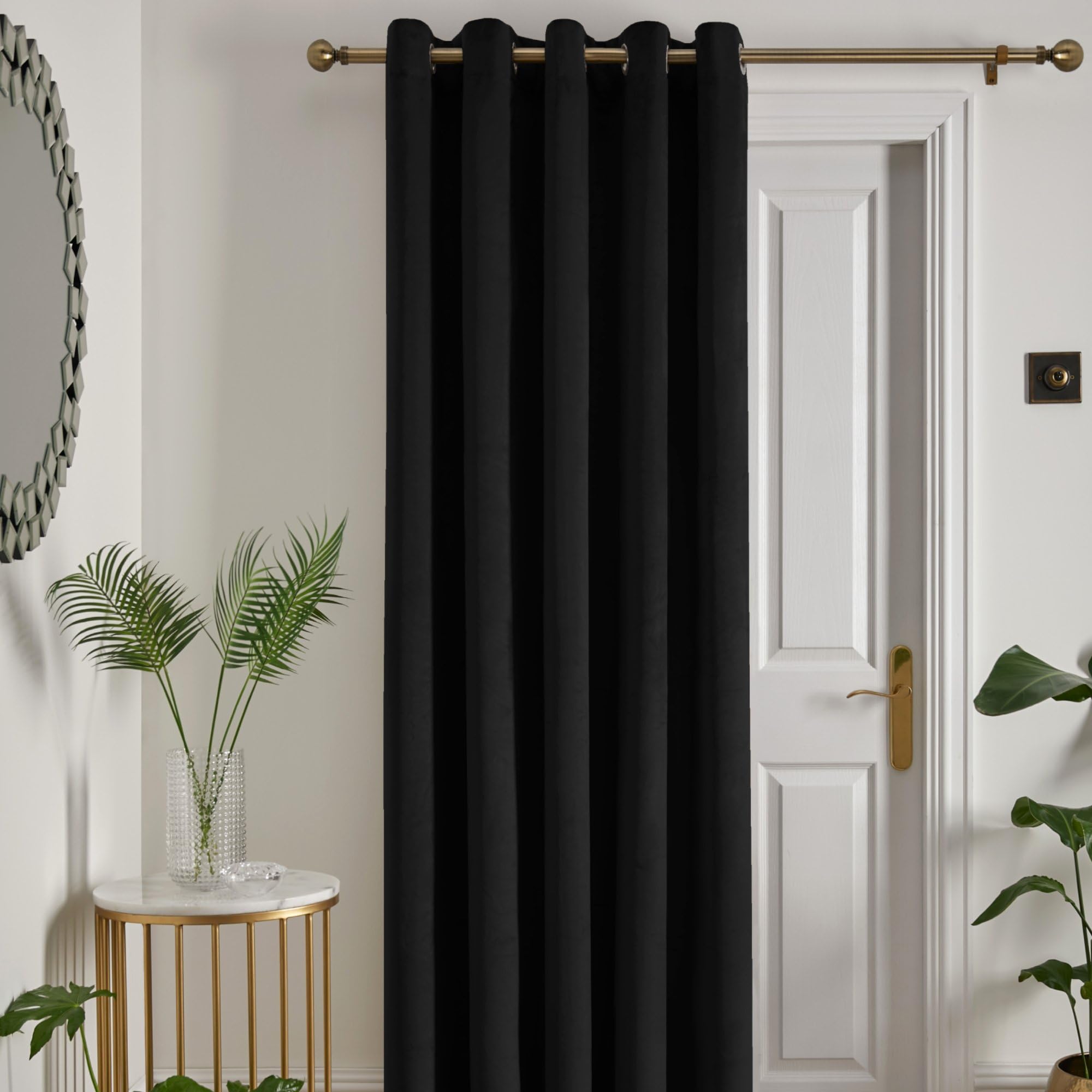 Laurence Llewelyn-Bowen Montrose Velvet Curtain – Single Panel W66 x L84" (168x214cm) – Black Eyelet – Thermal & Soundproof – Luxury Drapes for Bedroom & Living Room – Soft Touch Fabric