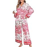 Jusfitsu Women's Silk Satin Pajama Sets for Women 2 Piece Button Down Pjs Set Oversized Long Sleeve Animal Print Sleepwear