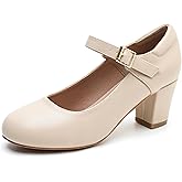 Women's Mary Jane Shoes Low Block Heel Ankle Strap Closed Round Toe Pumps Dress Wedding Office Work Church Shoes