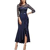 MISSMAY Women's Classy Floral Lace Ruffle Formal Bridesmaid Long Dress