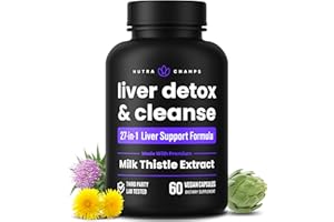 NutraChamps Liver Cleanse Detox & Repair Formula, 20+ Herbs: Milk Thistle Extract with Silymarin, Artichoke, Dandelion, Chicory Root Powder, Liver Support Pills Supplement, 60 Capsules