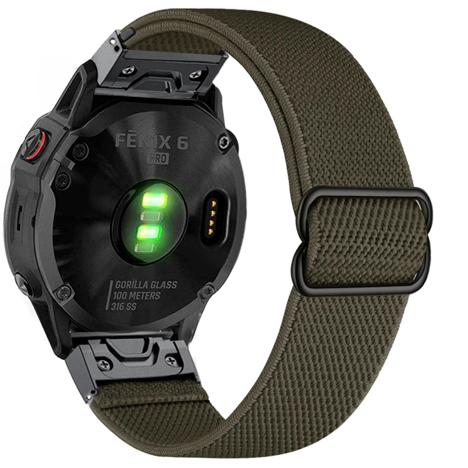 ahayo QuickFit 22mm Elastic Watch Strap for Garmin Fenix 7 Solar/Fenix 6 Pro/Fenix 5 / EPIX 2, Soft Stretchy Quick Dry Nylon Wrist Band for Forerunner 955, Instinct 2 Solar,Approach S62 (Green)