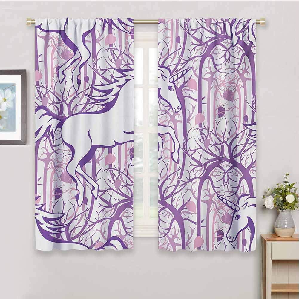 HoBeauty home Unicornwindow Curtain 2 panelUnicorn Galloping on Curved Swirled Tree Branches in Abstract Forest Pattern Art Printsoundproof curtainPurple55 x 63 inch