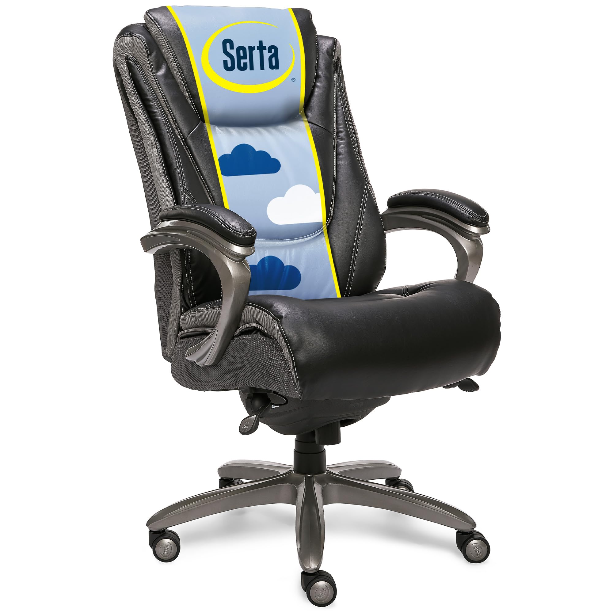 Photo 1 of Serta Baxter Big and Tall Smart Layers Executive Office Chair with ComfortCoils, Ergonomic Computer Chair with Layered Body Pillows, Black & Gray Bonded Leather