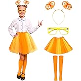 Taiyin Kids Orange Tutu Costume Accessories Set, Fancy Outfits and Dress Head Bopper Layered Tulle Tutu Skirt Glasses with Socks for Cosplay Party Theme Party for Girl
