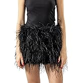 LVCOMEFF Women Ostrich Feather Mini Skirt Hot Elastic Waist Furry Booty Party Club Luxury