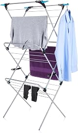 Minky 3 Tier Clothes Airer Folding Corners Silver