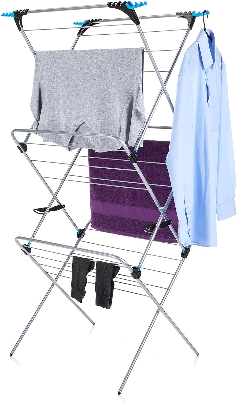 Minky 3 Tier Clothes Airer Folding Corners Silver