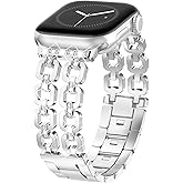 WINGLE for Apple Watch Band 42/46/38/40/41/44/45/49mm Women Designer Dressy Bands Fancy Chain Bracelet Stainless Steel Elegant Jewelry Metal Strap for iWatch Series 11 10 9 8 7 6 5 4 SE/Ultra 3 2 1