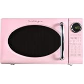 Nostalgia Retro Microwave Oven - 0.7 Cu Ft, 700-Watt Countertop Size with Glass Turntable, Child Safety Lock, 8 Auto-Cook Programs, Digital Clock - Pink