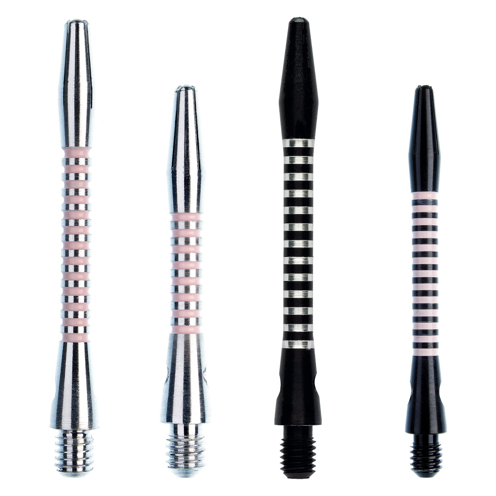 WINMAU Black, Pink and Silver Aluminium Dart Shafts (Stems) in short and medium - 4 sets per pack