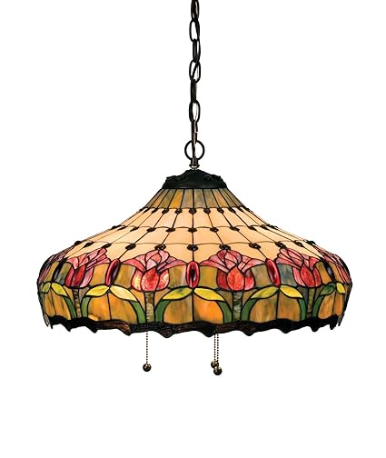 Victorian Tiffany Nouveau Colonial 3 Light Tulip Pendant Ceiling