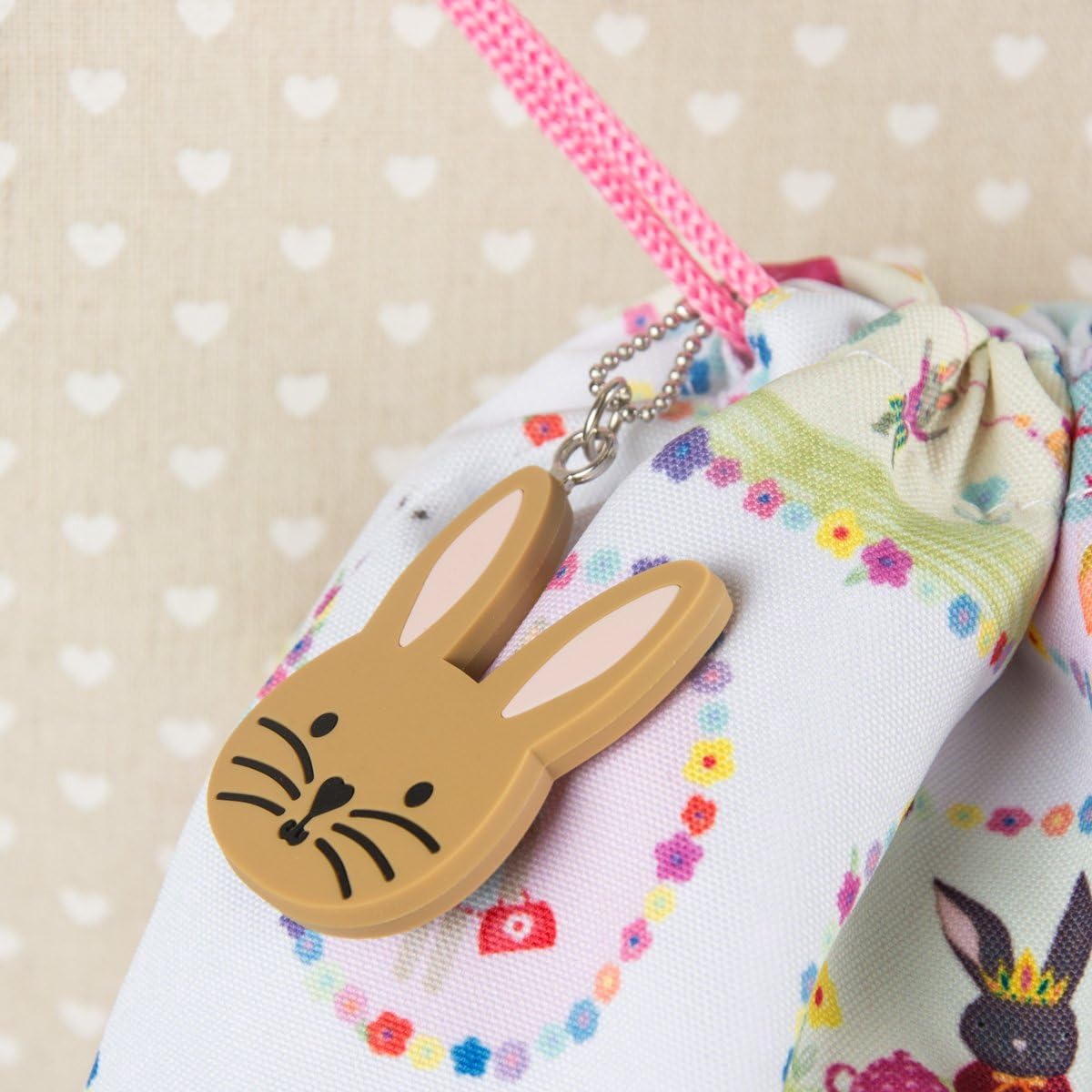 Bunny Rabbit Drawstring Kit Bag, White and Pink - Image 4