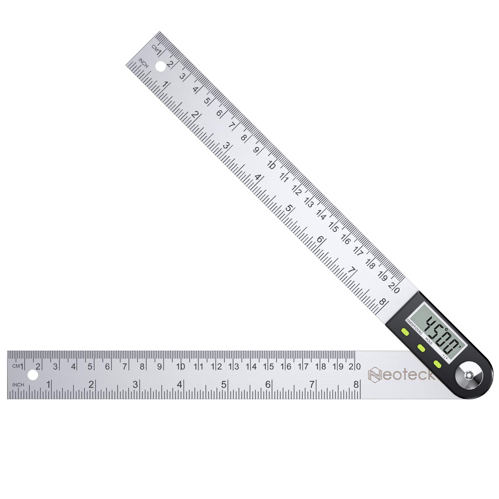 Neoteck Digital Angle Finder Ruler 8 inch/200mm Stainless Steel Digital Inclinometer Protractor with Data Hold Function and Zeroing Resetting LCD Display Electronic Spirit Level Gauge Ruler