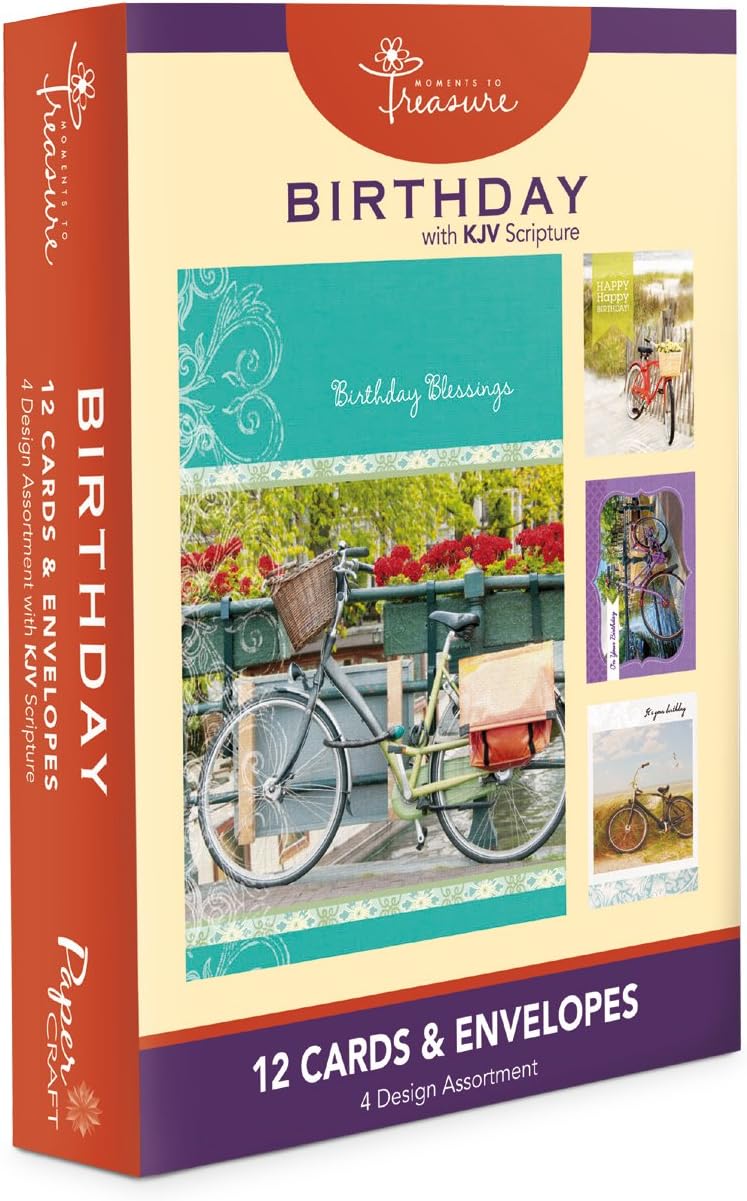12PK Boxed Birthday Cards Bulk with KJV Scripture – Bike, Bikes Bicycles Greeting Cards Bday for Her for Him