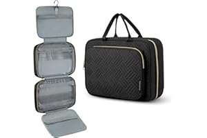 WOOMADA Toiletry Bag with Hanging Hook, Travel Toiletry Bag, Large Travel Makeup Bag Cosmetic Organizer for Brushes Set, Shampoo, Full Sized Container for Women(Black2)