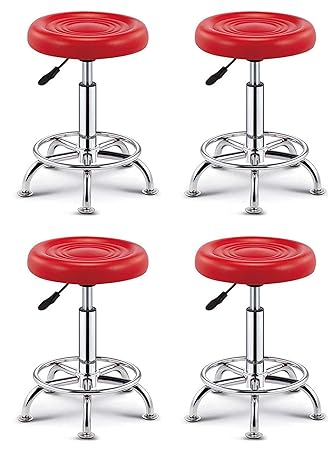 LAKDI - The Furniture Co. Doctor Stool/Bar Stool/Medical Lab Stool/Kitchen Stool/Stool for Offices, Students, Computer Lab, Metal Stool/Chair with Red PU Leatherette (Set of 4)