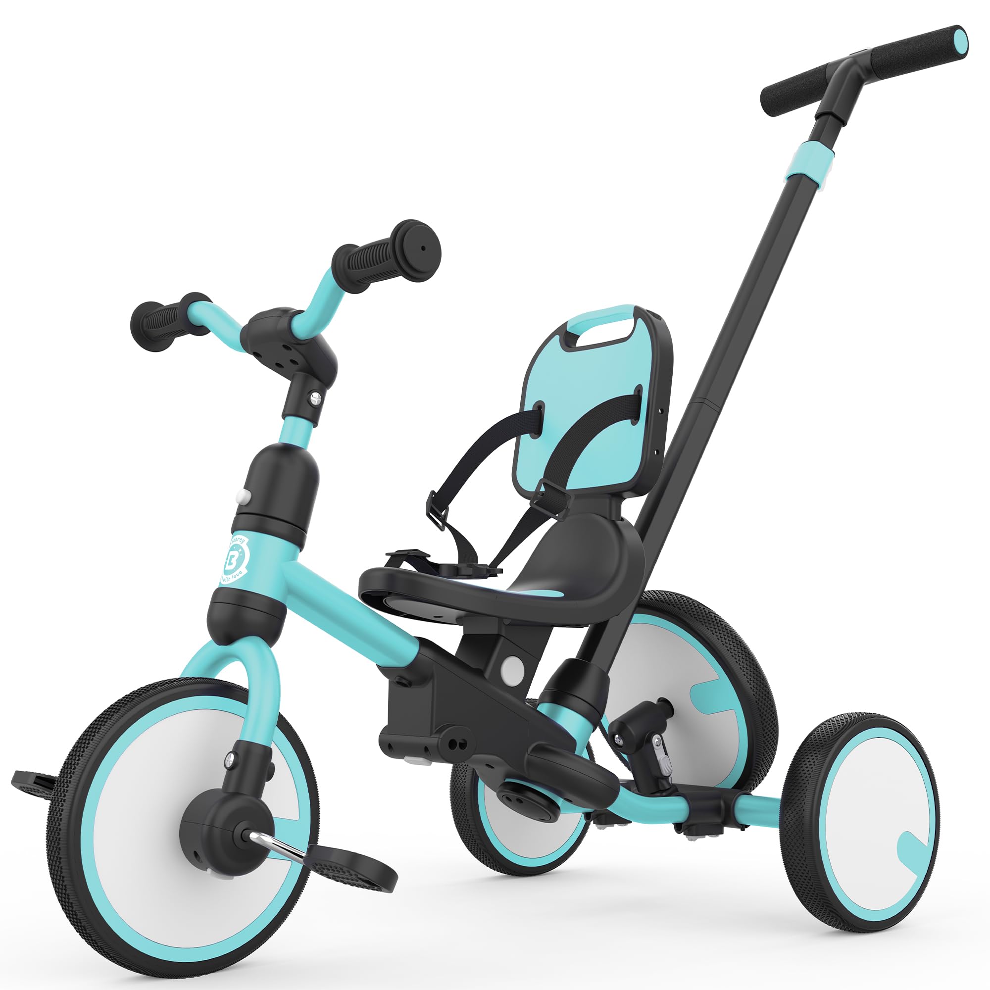 besrey Toddler Bike 1-3 Years Old,Toddler Tricycle with Spare Wheel,5 in 1 Kids Trike with Push Handle,Backrest and Safety Belt,Balance Bike 1+ Year Old,Birthday Gift and Toy for Boys and Girls