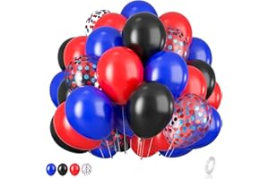 BIAPIAN Red Blue Black Balloon Set, 12 Inch Matte Red Black and Royal Blue Latex Balloon with Red Blue Confetti Balloons for Super Spider Hero Party Boys Birthday Shower Graduation Party Decorations