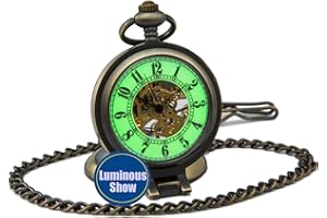 SEWOR Mens Luminous Dial Hand Wind Mechanical Pocket Watch with Brand Leather Gift Box (Stand Up Black)