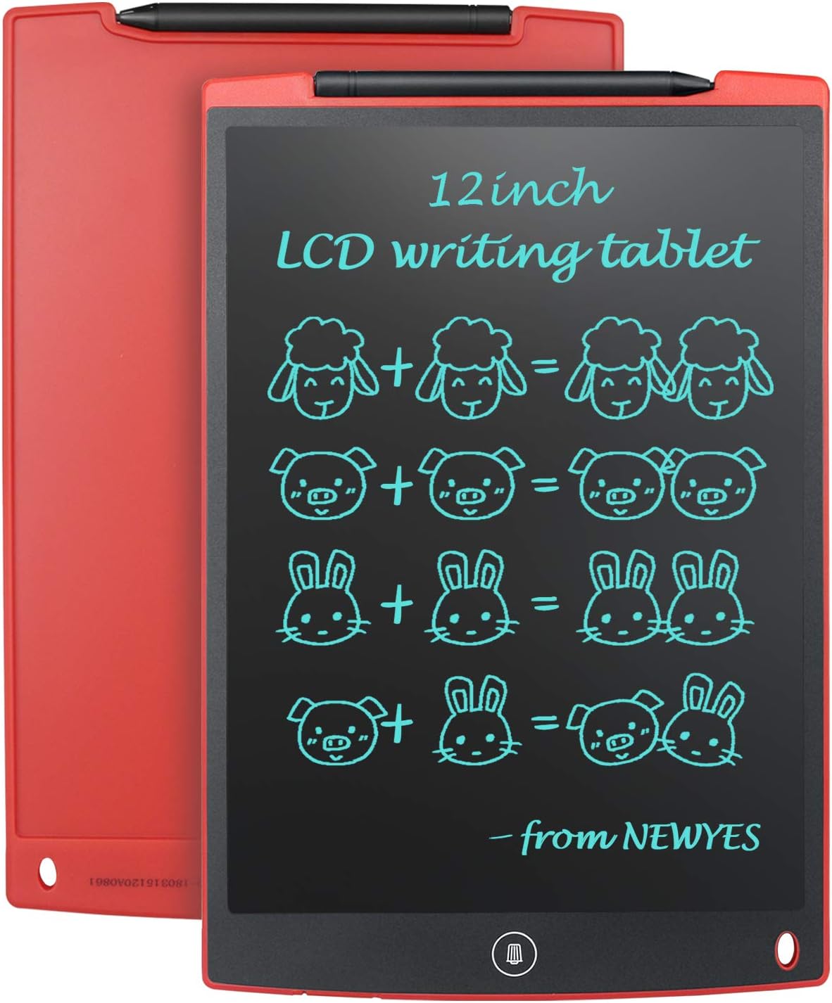 NEWYES 12" Tableta de Escritura LCD, Tableta gráfica, Ideal para hogar, Escuela u Oficina. Pilas Incluidas y 2 Imanes para la Nevera (Rojo)