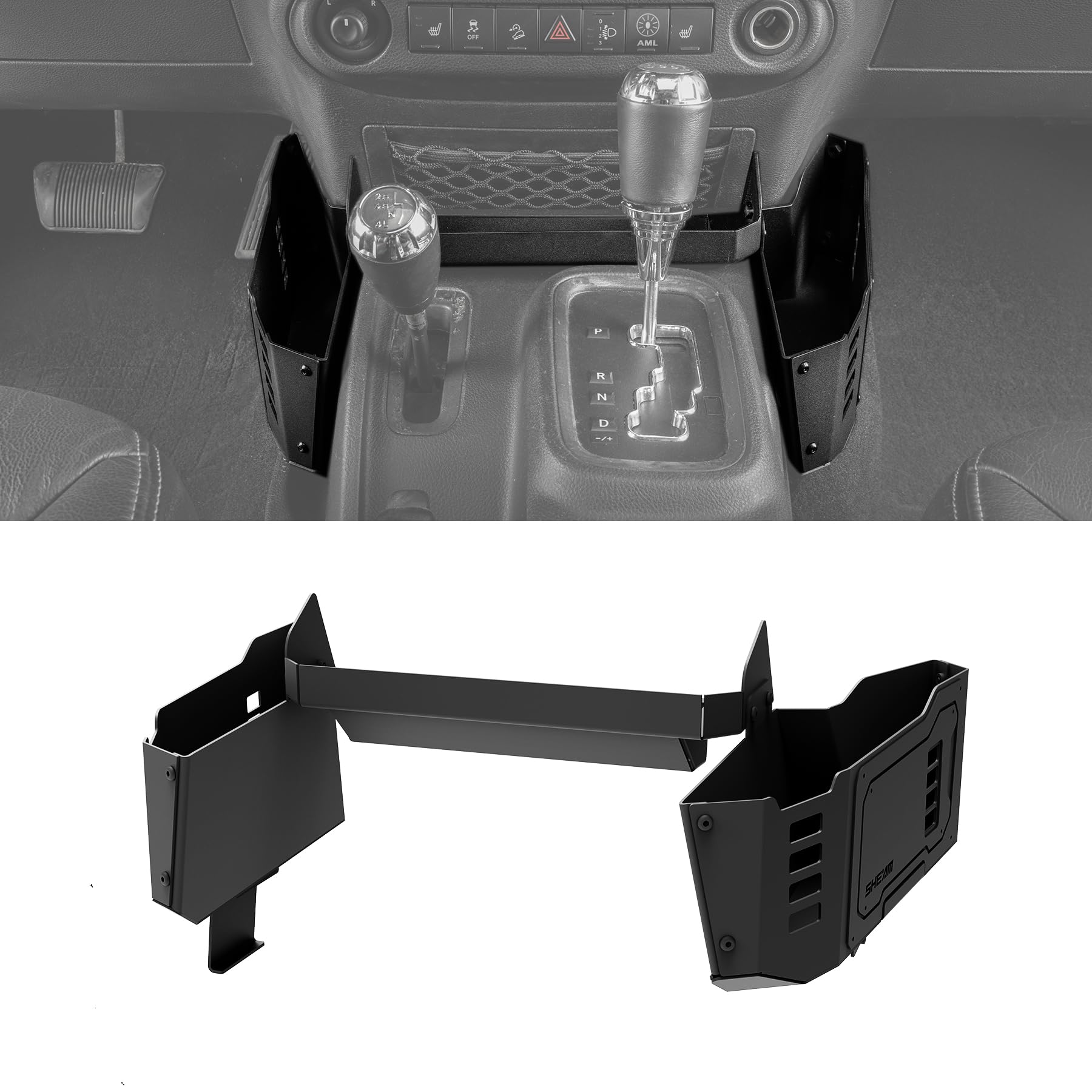 Photo 1 of SHEAM Metal Organizer Tray Compatible with 2011-2017 Jeep Wrangler JK/JKU, Sturdy Center Console Shifter Side Tray Storage Box Interior Accessories (Not for Manual Shift Vehicles and JL/JLU)