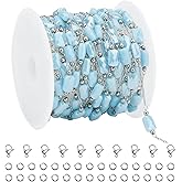 UMAOKANG 13 Feet Light Blue Crystal Chain for Jewelry Making Stainless Steel Link Chains on Spool with Jump Rings and Lobster Clasps