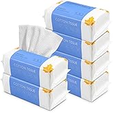 Molain 6Pack Soft Face Towels, 100% Cotton Face Tissues, Unscented Cotton Tissues, Disposable Lint Free Facial Cleansing Towels for Skin Care, Makeup Remover, Face Wipes, 600 Ct