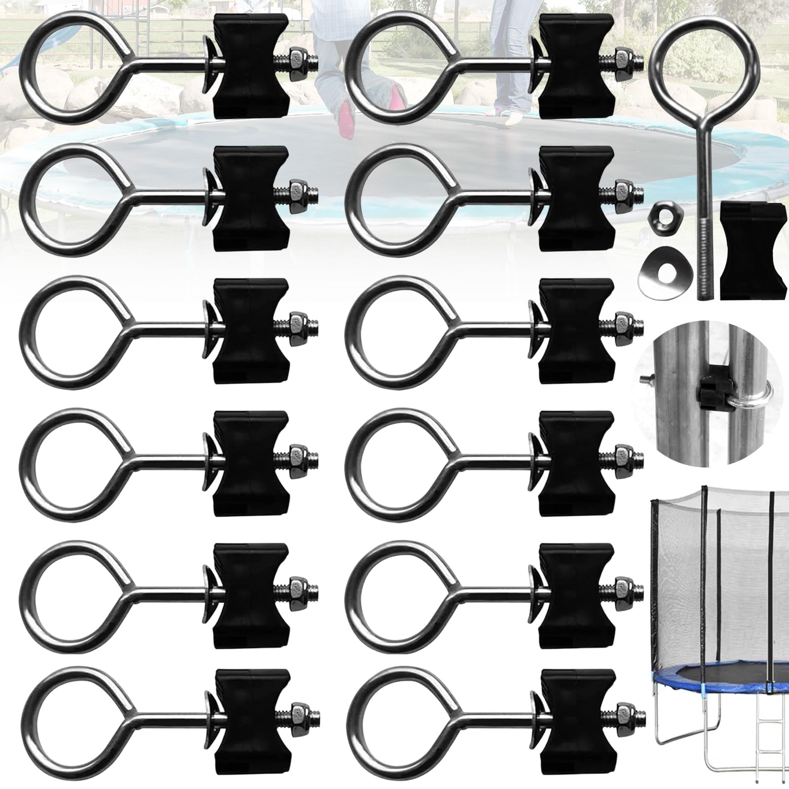 Srup Trampoline Screws Set, 12 Pcs Galvanized Steel TRAMPOLINE Accessories, Secure Trampoline Attachment for Large and Small Trampolines