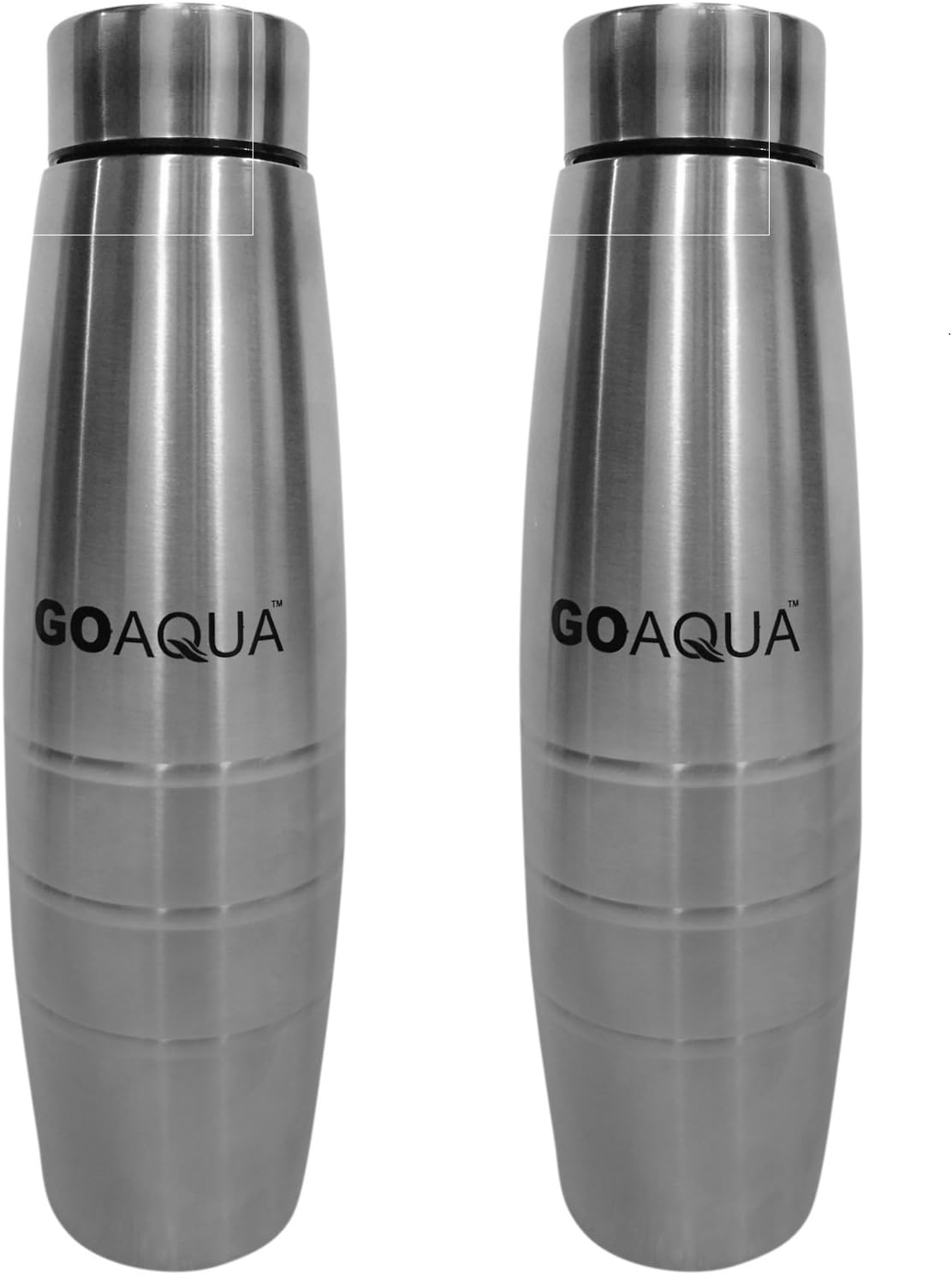 GoAqua FB-526 Stainless Steel Sports Water Bottle 1000ml, Silver, 2Pc Set