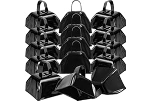 LOSYHU 15 Pack 3 Inch Metal Cowbells Black Cow Bells Noise Makers Loud Cow Bell with Handles, Small Cowbell Hand Percussion Cowbells for Sporting Events, Football Games, Concert, Farm, Call Bell Alarm