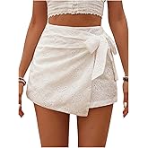 Milumia Women's Summer Wrap Tie Skirt Eyelet Knot Side Boho High Waist Skirts Shorts Skort