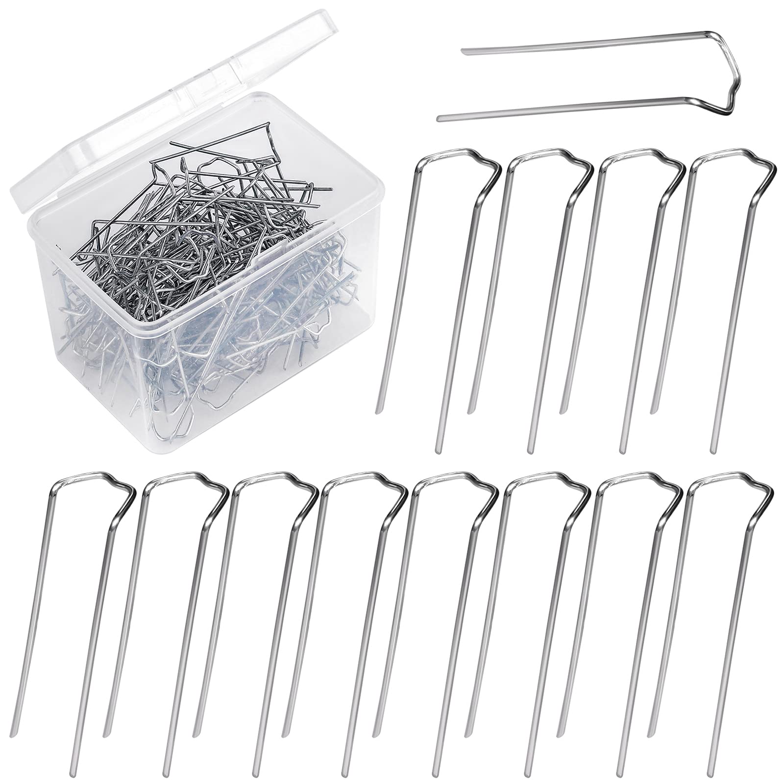 AIEX 120pcs 1.7 inch Floral Pins for Foam, Greening Boutonniere Pins Floral U-Pins Greening Pins for Flower Arrangements Floral Fern Pins with Storage Box for Straw Wreath Craft Project (Silver)