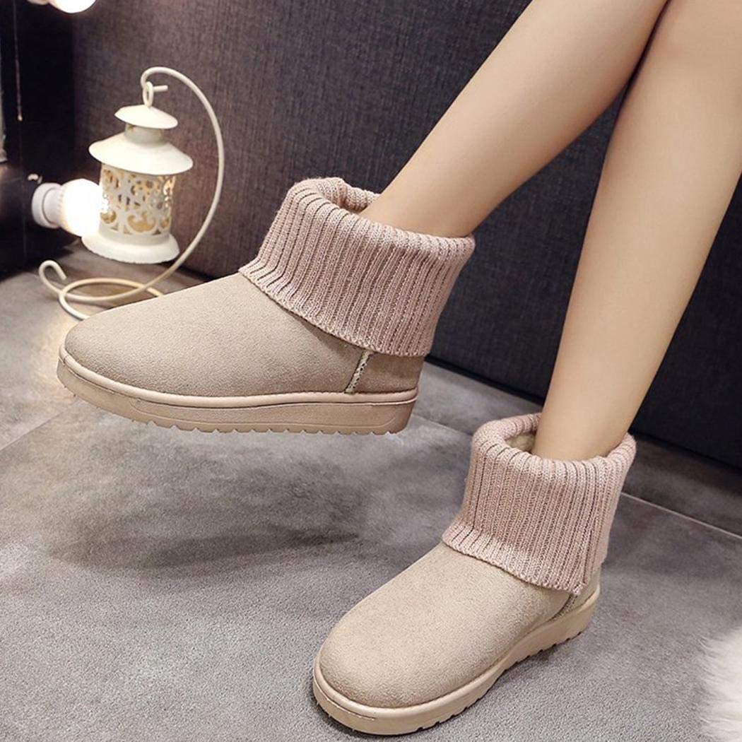 LIOPIO Women Snow Boots Casual Flat Shoes Slip-on Short Boots Thicken Winter Shoes Boots Beige