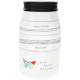 Pavilion Gift Company Cherished Blessed Loved Beyond Measure - 4 Piece Stoneware Stackable Measuring Cup Set (87525), White, 6"