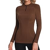 ATTRACO Long Sleeve Workout Tops for Women Zip Up Seamless Athletic Base Layer High Neck Thermal Tops