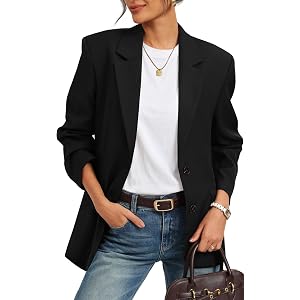 GRACE KARIN Women's Blazer Business Casual 2026 Relaxed Fit | Lapel, Open Front, 2 flap Pockets, Button Cuff, Long Sleeve, Al