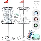 Patiassy Portable Disc Golf Basket With 24/12 Chains for Two Difficulty Levels of Practice Target for Night Practice