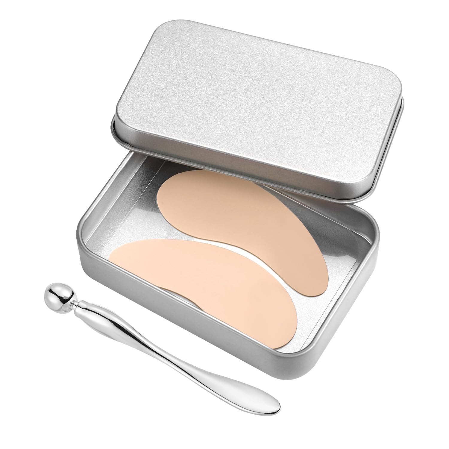 1 Pair Reusable Silicone Eye Patch, Under Eye Gel Pads with Metal Eye Cream Applicator & Tin Case Eye Wrinkle Patches Silicone Face Mask for Puffy Eyes & Dark Circles (Cream Color)