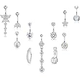 sailimue 11Pcs Gold Belly Button Ring - Surgical Stainless Steel 14G Navel Belly Button Piercing Jewelry Hypoallergenic Dangle Belly Rings for Women Silver/Gold